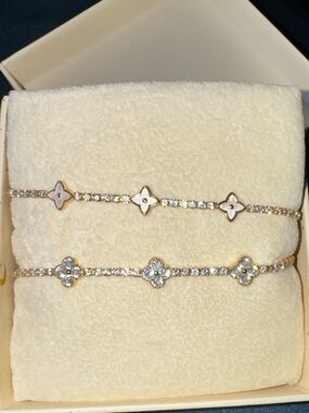 Gold-Tone Floral Link Bracelet with Pink Enamel Accents